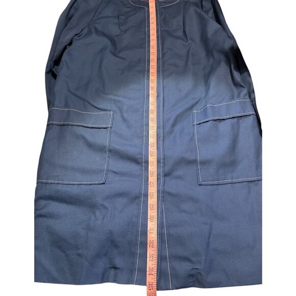 Vintage 60s 70s Collarless Car Coat Contrasting Stitch Sz M Blue White Cosplay - Picture 9 of 14